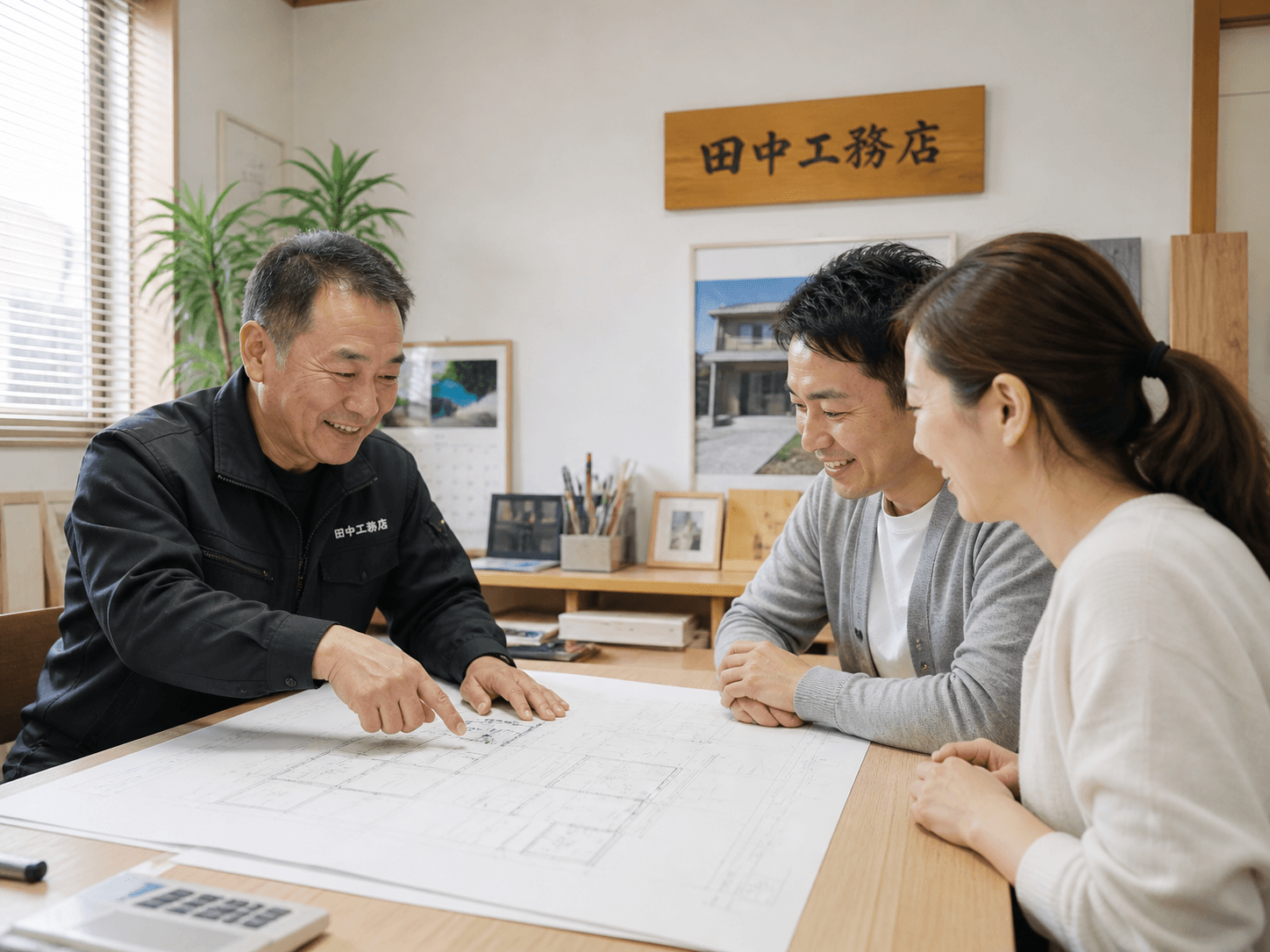 棟梁とお客様夫婦の打ち合わせ
